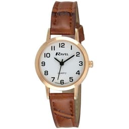 image-Ravel Ladies Classic Strap Watch White & Gold Dial & Brown Strap R0102.14.2A