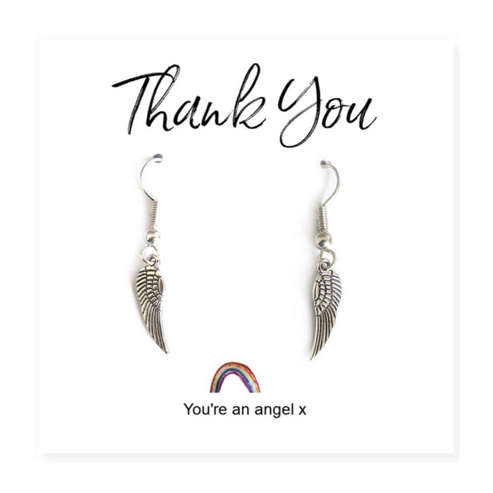 image-Angel Wing Earrings on Rainbow Thank You Card