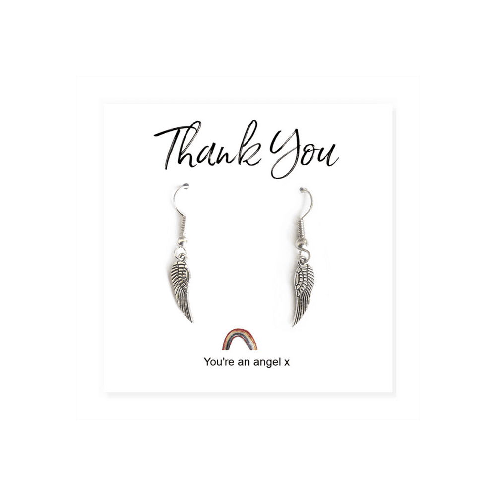 image-Angel Wing Earrings on Rainbow Thank You Card