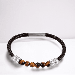 image-Men's Tigers Eye Leather Bracelet