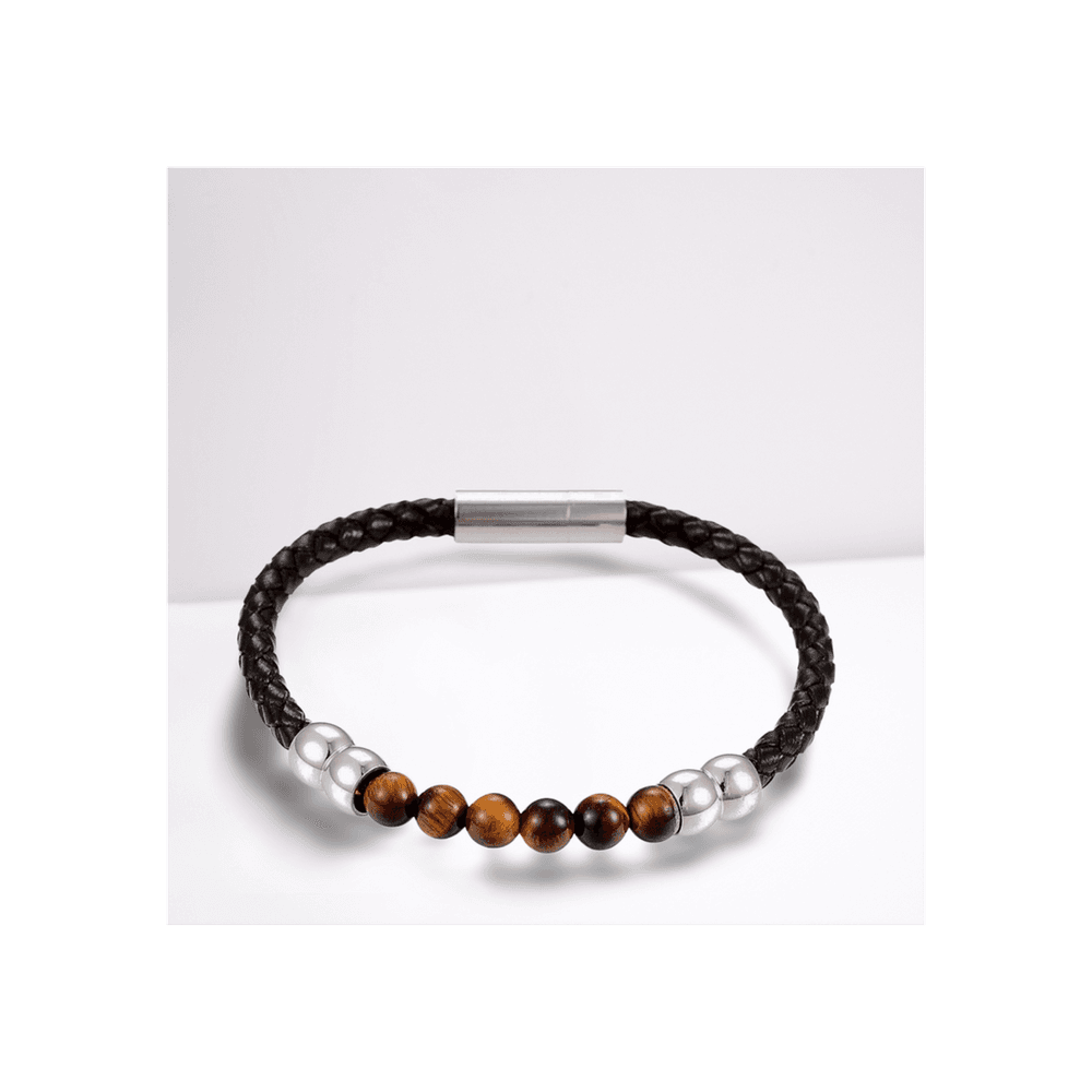 image-Men's Tigers Eye Leather Bracelet