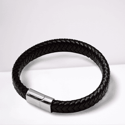 image-Men's Luxury Black Leather Bracelet