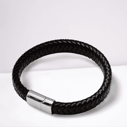 image-Men's Luxury Black Leather Bracelet