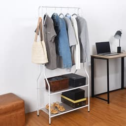 image-Clothes Rail With Two Shelves in White Powder Coating