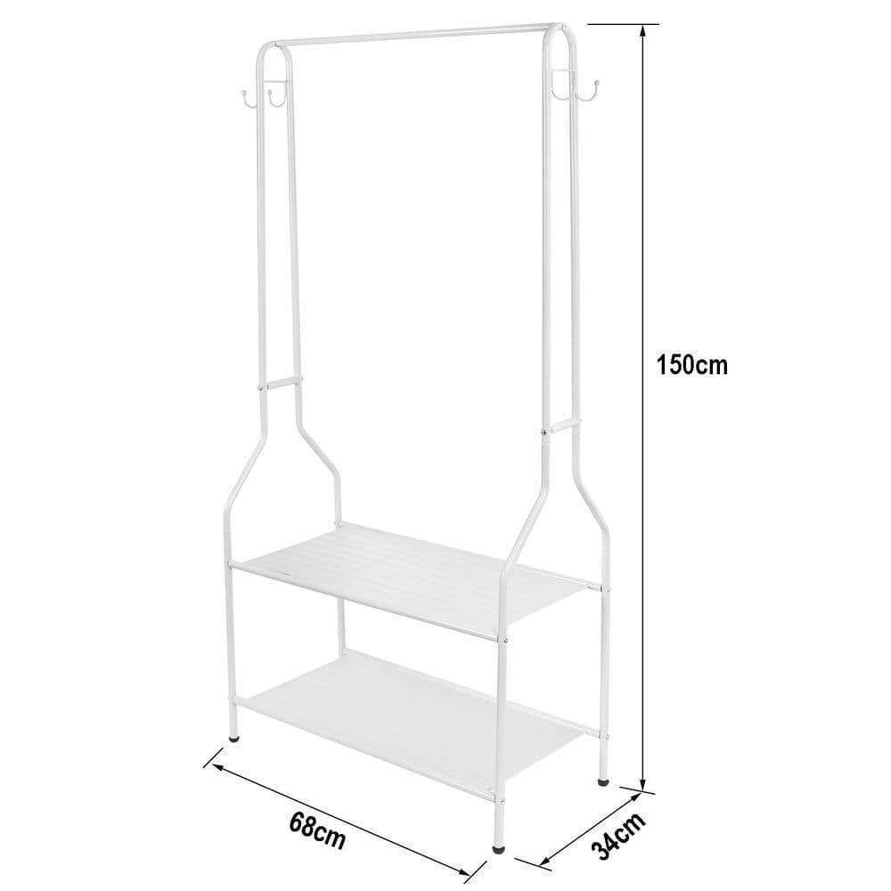 image-Clothes Rail With Two Shelves in White Powder Coating