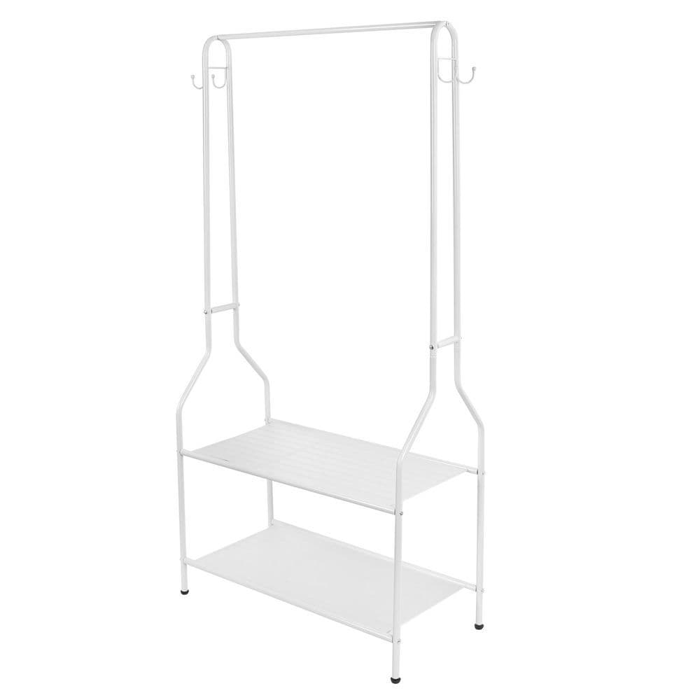 image-Clothes Rail With Two Shelves in White Powder Coating