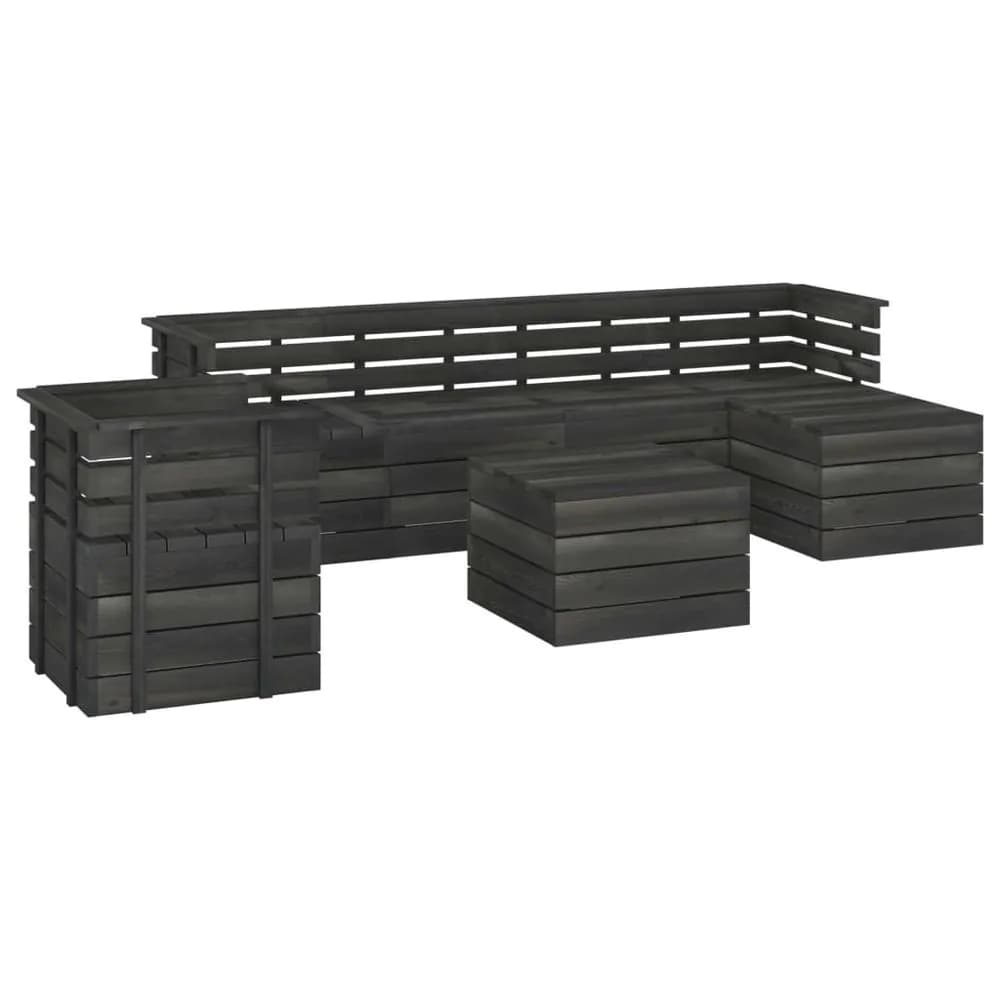 image-7 Piece Garden Pallet Lounge Set Solid Pinewood Dark Grey