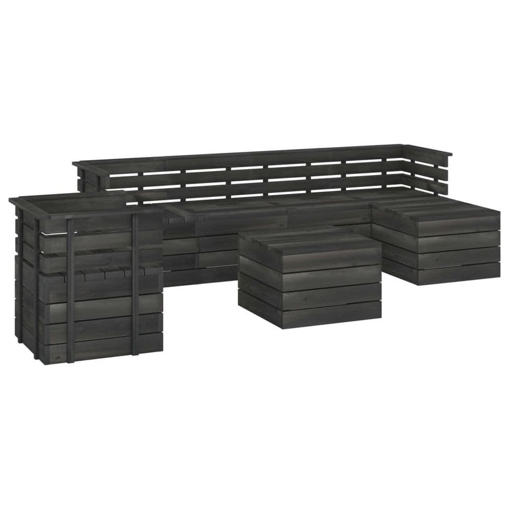 image-7 Piece Garden Pallet Lounge Set Solid Pinewood Dark Grey