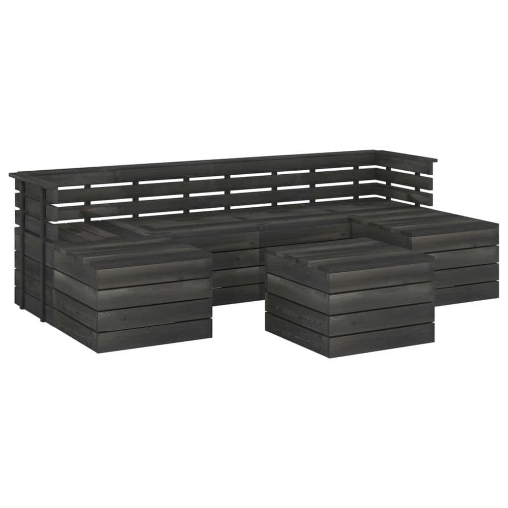 image-7 Piece Garden Pallet Lounge Set Solid Pinewood Dark Grey