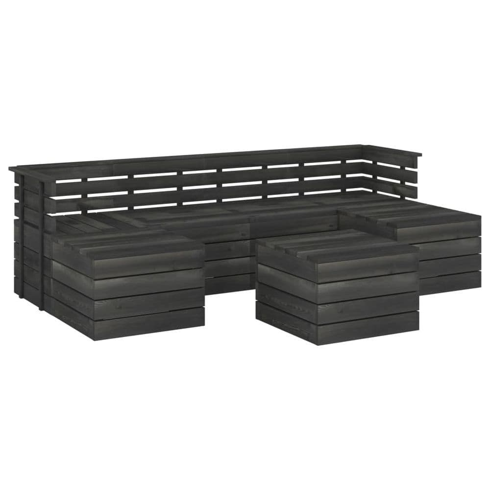 image-7 Piece Garden Pallet Lounge Set Solid Pinewood Dark Grey