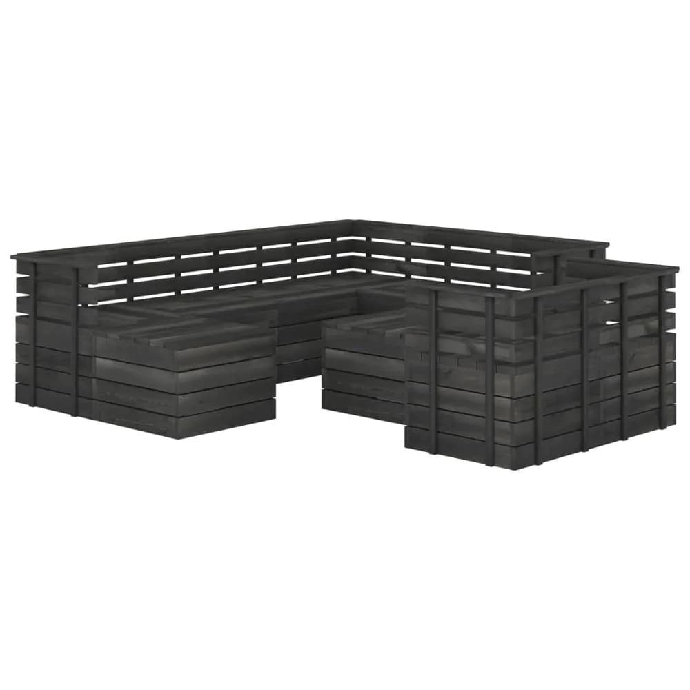 image-10 Piece Garden Pallet Lounge Set Solid Pinewood Dark Grey