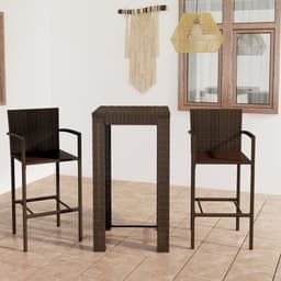 image-3 Piece Outdoor Bar Set with Armrest Poly Rattan Brown