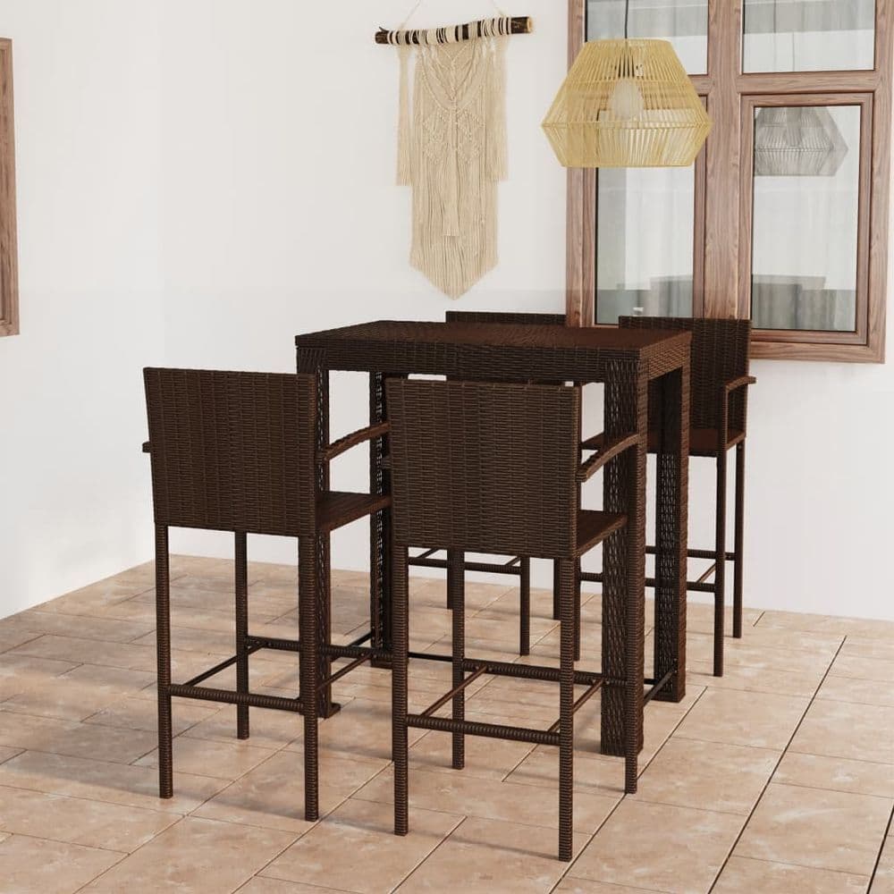 image-5 Piece Outdoor Bar Set with Armrest Poly Rattan Brown