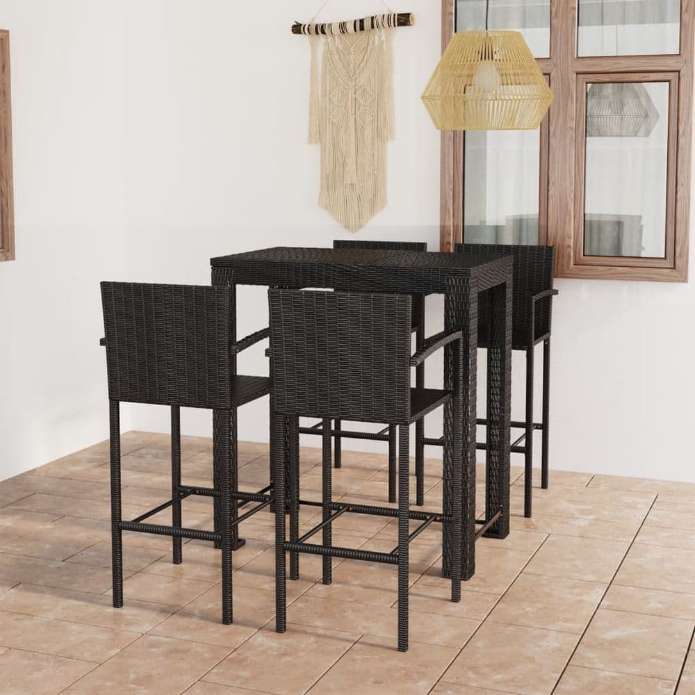 image-5 Piece Outdoor Bar Set with Armrest Poly Rattan Black