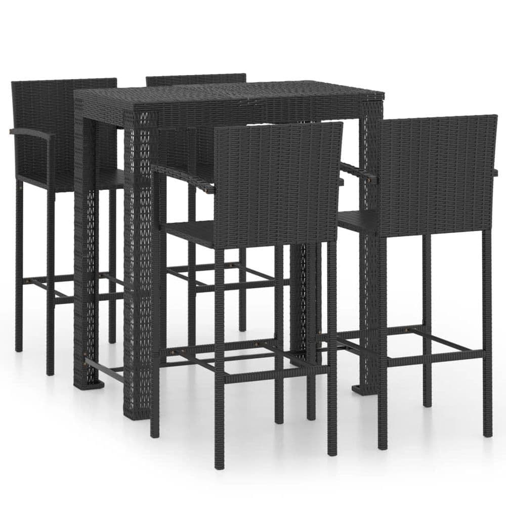 image-5 Piece Outdoor Bar Set with Armrest Poly Rattan Black