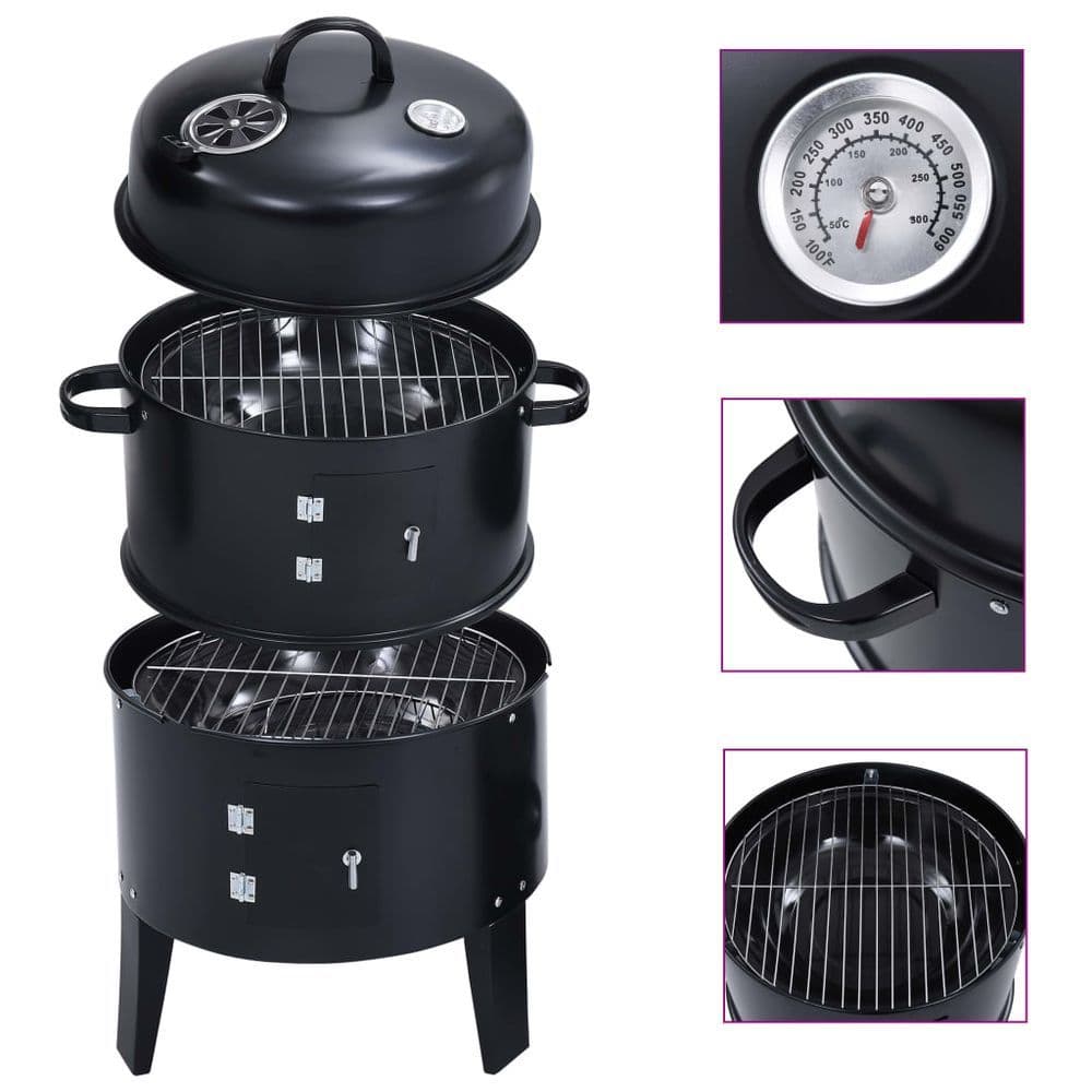 image-3-in-1 Charcoal Smoker BBQ Grill 40x80 cm