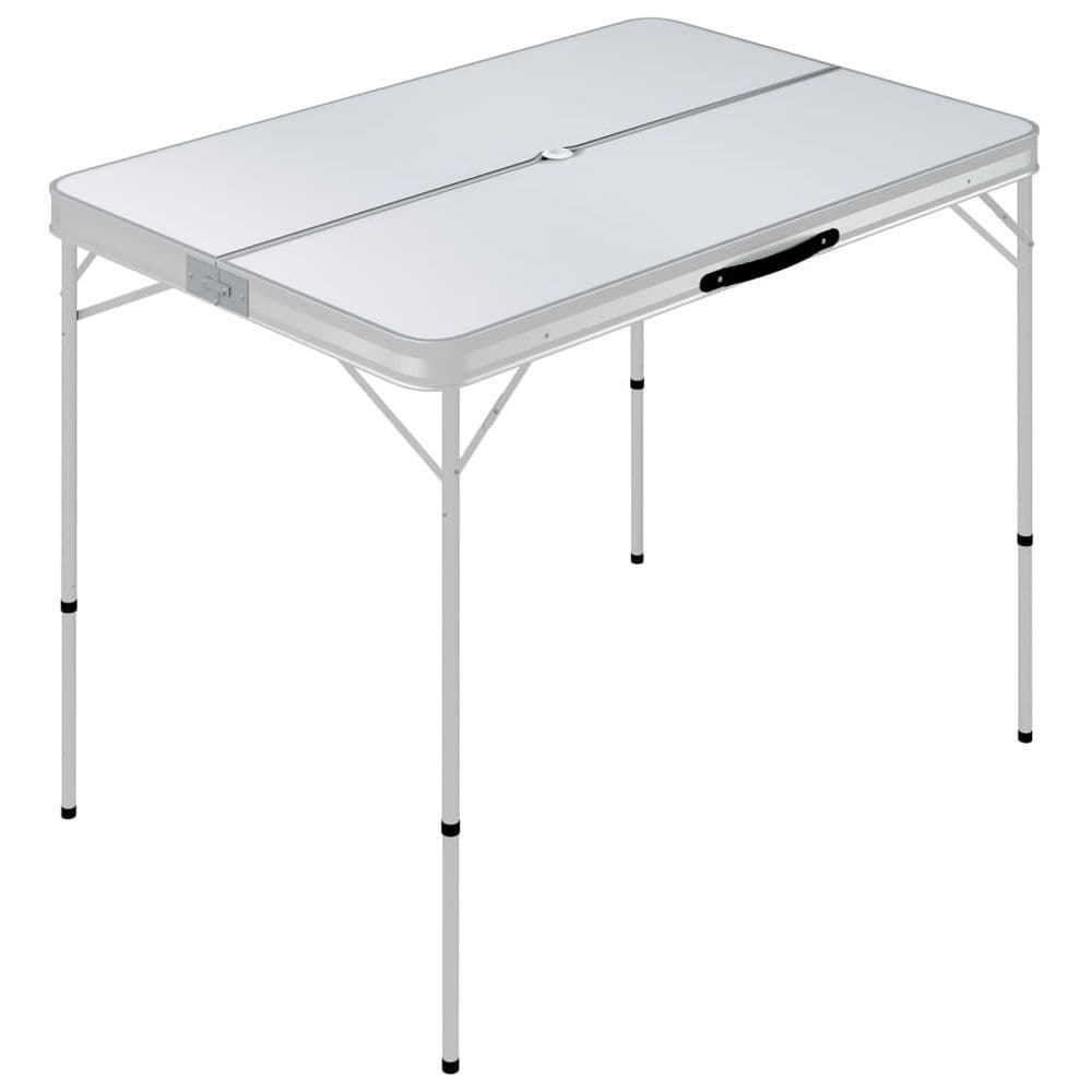 image-Folding Camping Table with 2 Benches Aluminium White