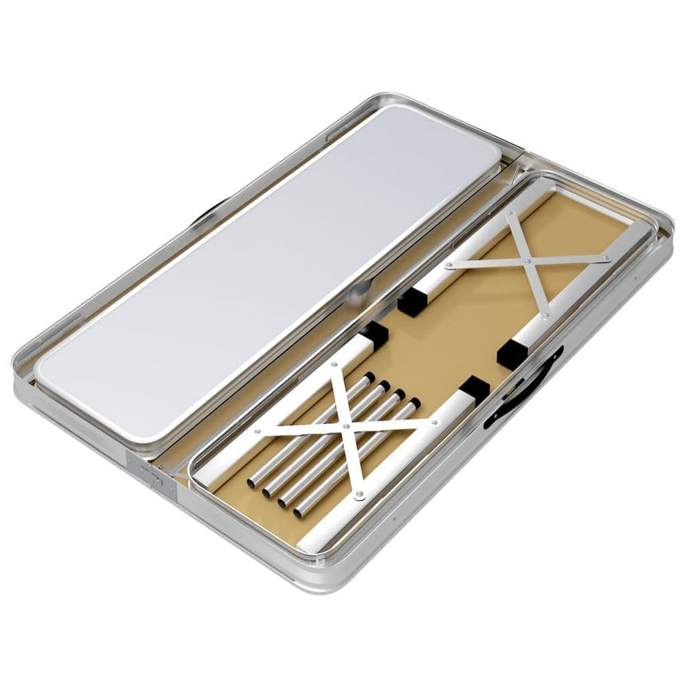 image-Folding Camping Table with 2 Benches Aluminium White