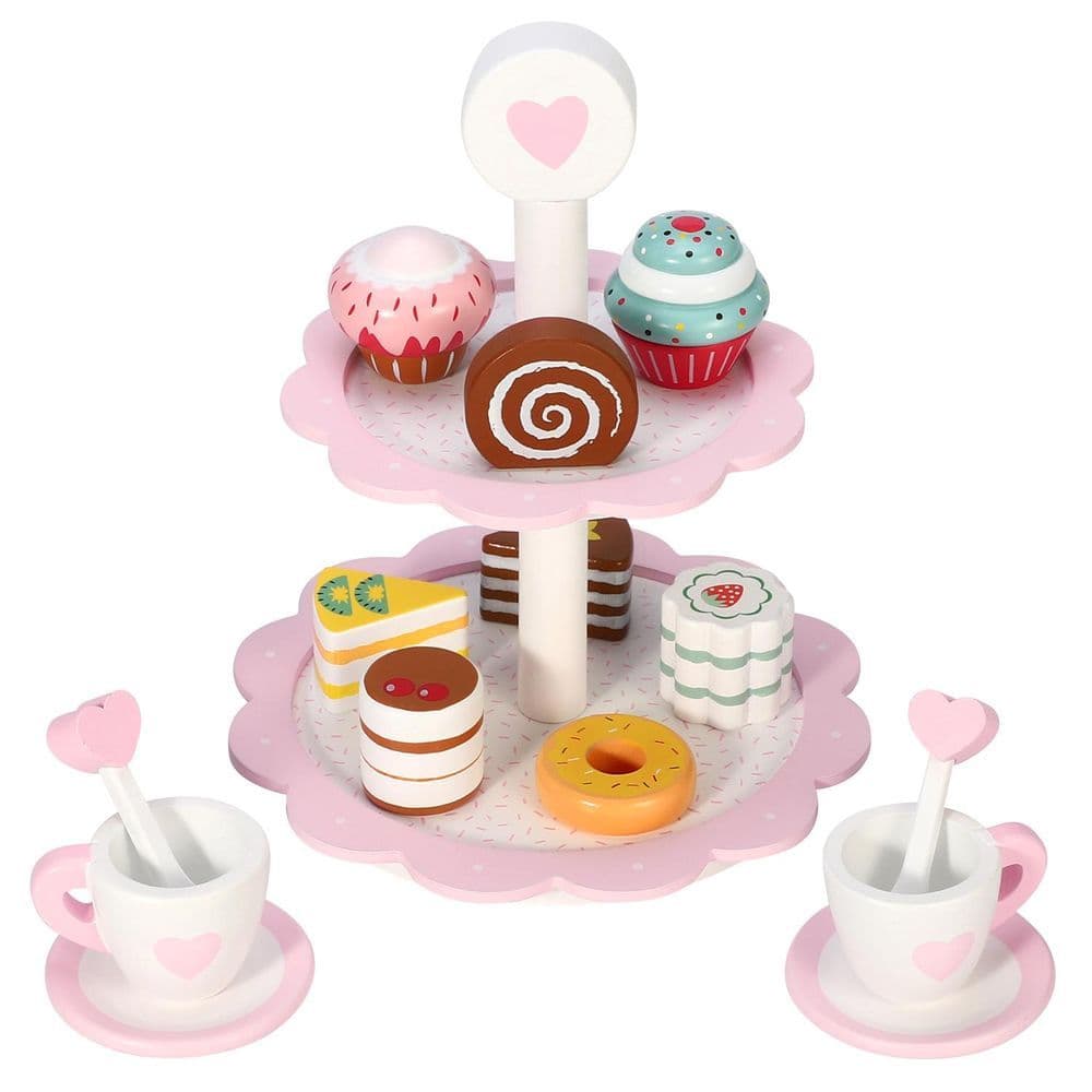 image-SOKA 18PC Wooden Dessert Cake Stand with Muffins, Cakes and Donuts