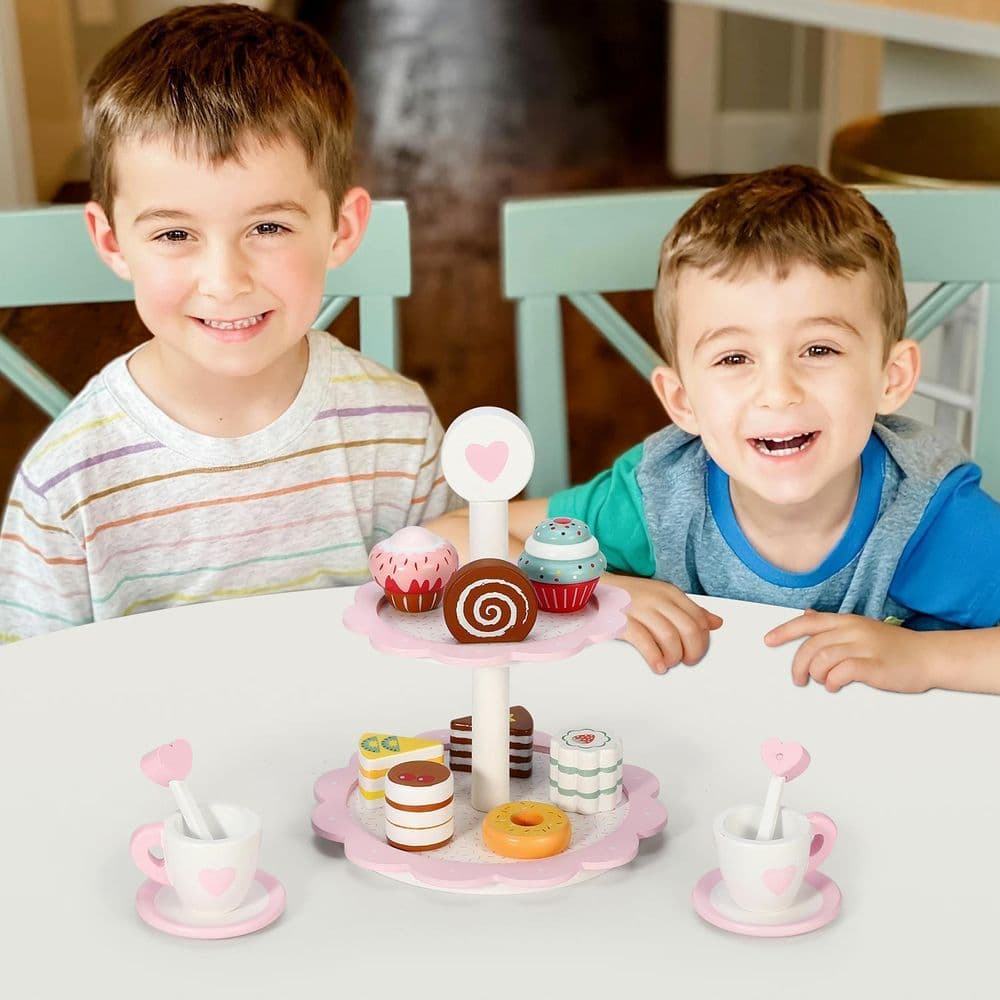 image-SOKA 18PC Wooden Dessert Cake Stand with Muffins, Cakes and Donuts