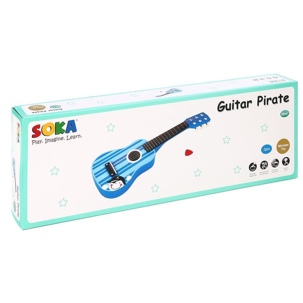 image-SOKA Wooden Stripe Striped Blue Pirate Guitar Childrens Musical Instrument