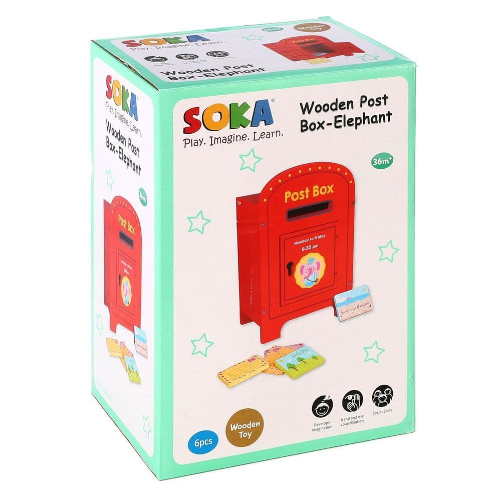 image-SOKA Wooden Post Box Cute Elephant Stamps and Mail Creative Pretend Play Toy