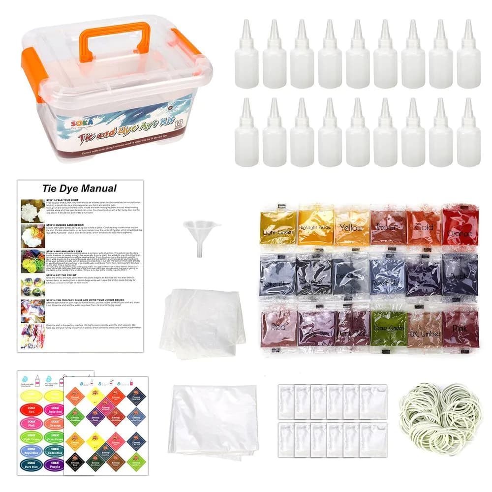 image-SOKA Tie Dye Party Kit 18 Vibrant Colours Non-Toxic Fabric Dye Complete Set
