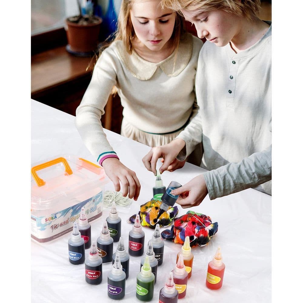 image-SOKA Tie Dye Party Kit 18 Vibrant Colours Non-Toxic Fabric Dye Complete Set