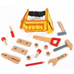 image-SOKA Wooden Carpenter's Tool Belt with Wooden Tools Pretend Play Builder