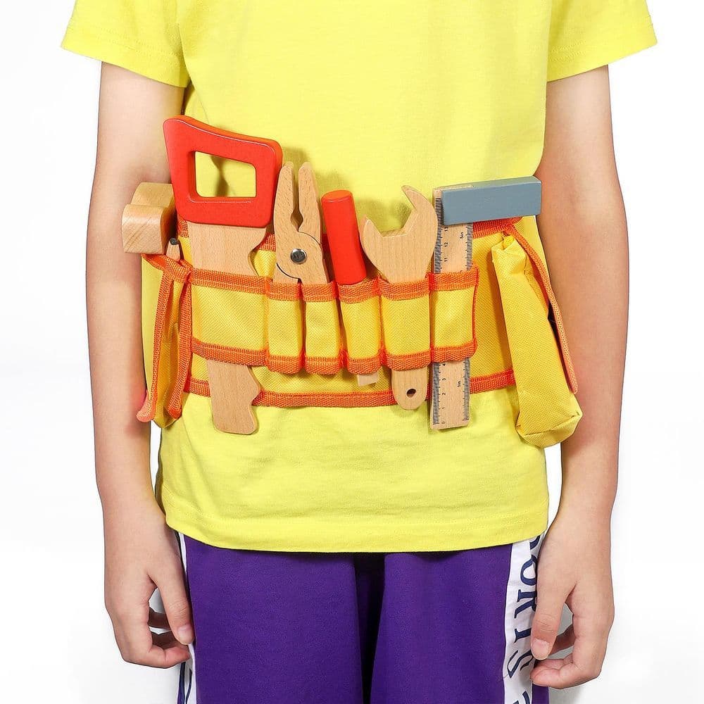 image-SOKA Wooden Carpenter's Tool Belt with Wooden Tools Pretend Play Builder