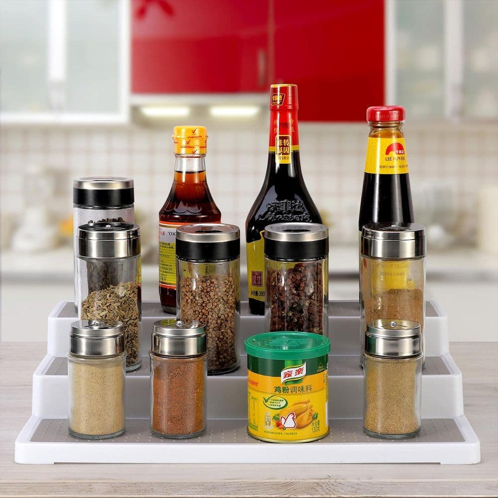 image-3-Tier Spice Rack Multifunctional Organiser Free Standing Skid-Resistant Cupboard Storage Holder