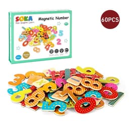 image-SOKA Magnetic Wooden Numbers (60 pcs) Developmental Toy Fridge Magnet Kids 3+