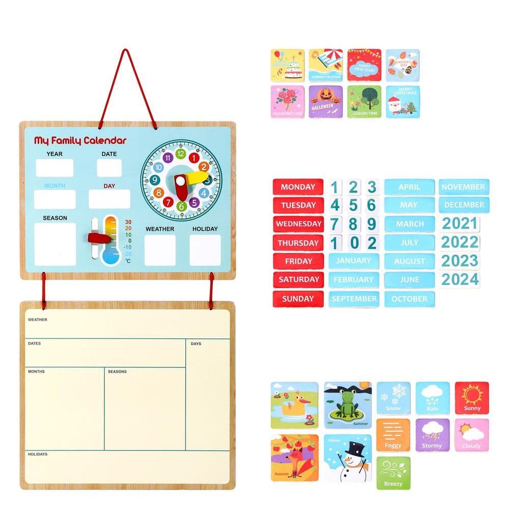 image-SOKA My Family Calendar Magnetic Wooden Weather Board Gift for Kids 3+ and up