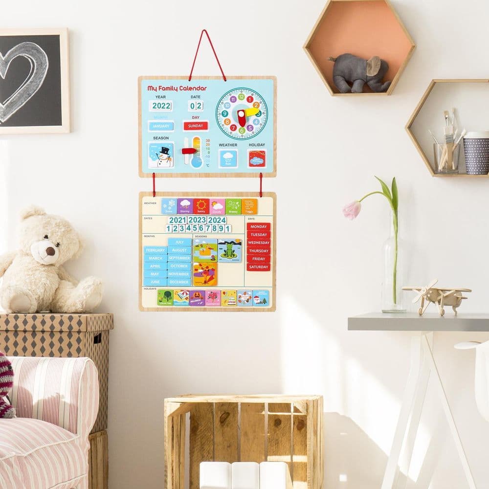 image-SOKA My Family Calendar Magnetic Wooden Weather Board Gift for Kids 3+ and up