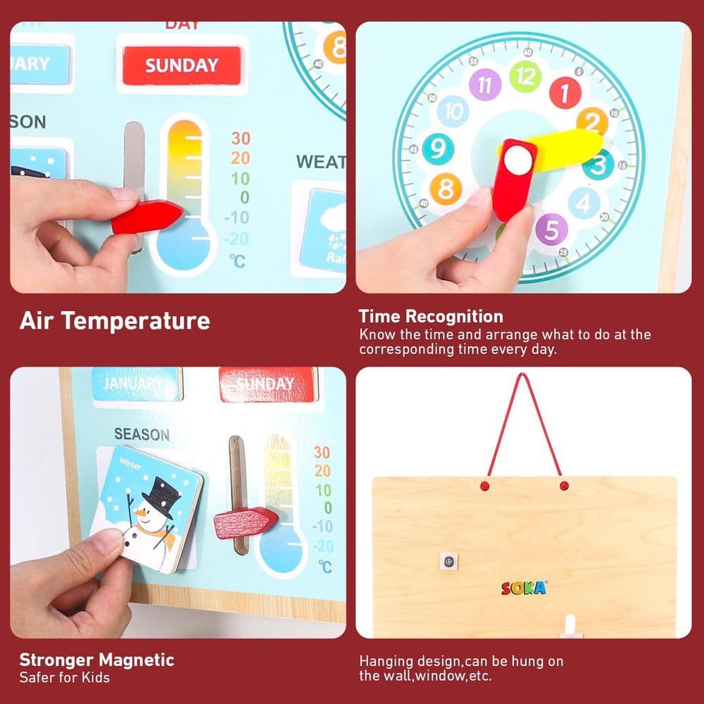 image-SOKA My Family Calendar Magnetic Wooden Weather Board Gift for Kids 3+ and up
