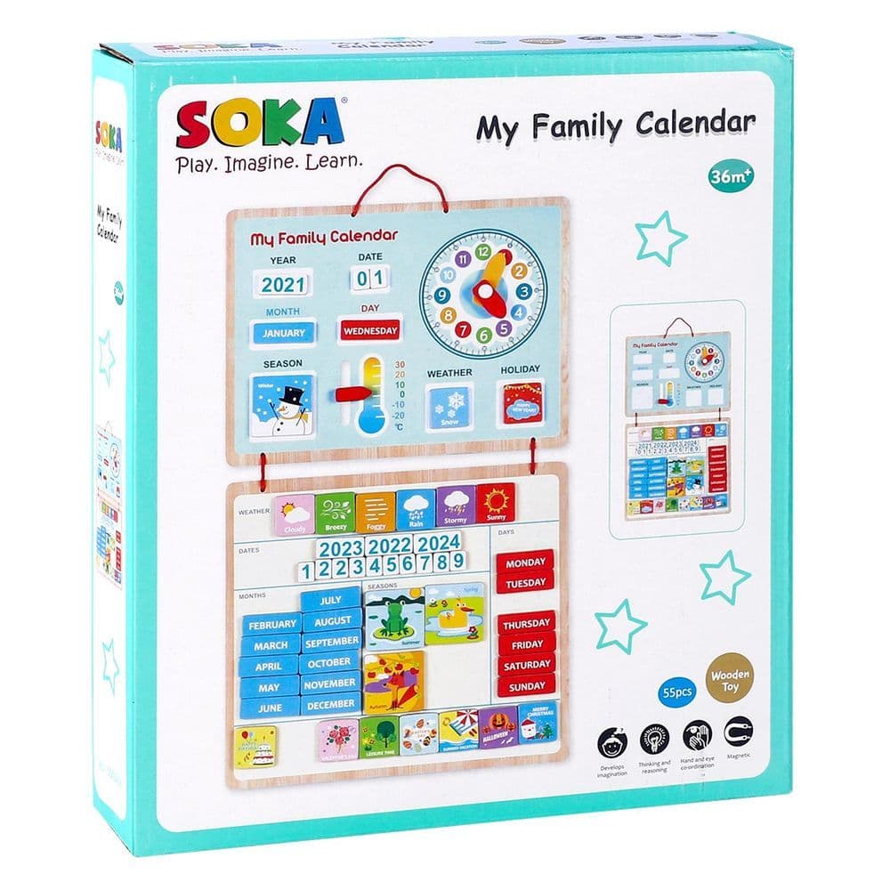 image-SOKA My Family Calendar Magnetic Wooden Weather Board Gift for Kids 3+ and up