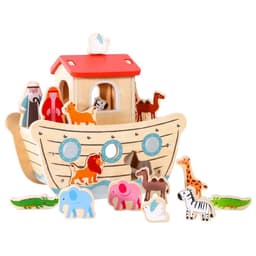 image-SOKA Wooden Noah's Ark Animal Boat Shape & Blocks Sorter Puzzle Activity Toy 3+
