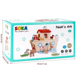 image-SOKA Wooden Noah's Ark Animal Boat Shape & Blocks Sorter Puzzle Activity Toy 3+