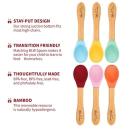 image-6 Pieces Bamboo and Silicone Spoon Set for Baby/Toddler Weaning