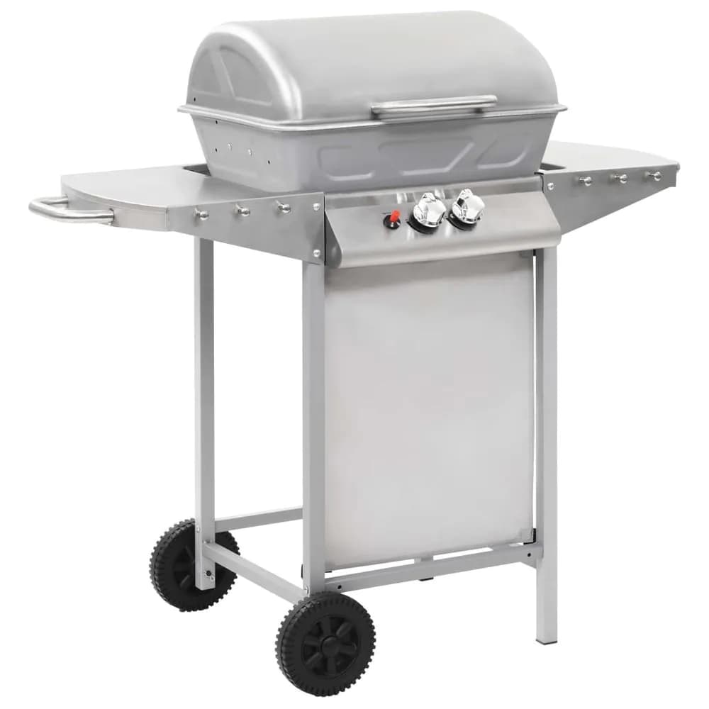 image-Gas BBQ Grill with 2 Cooking Zones Silver Stainless Steel