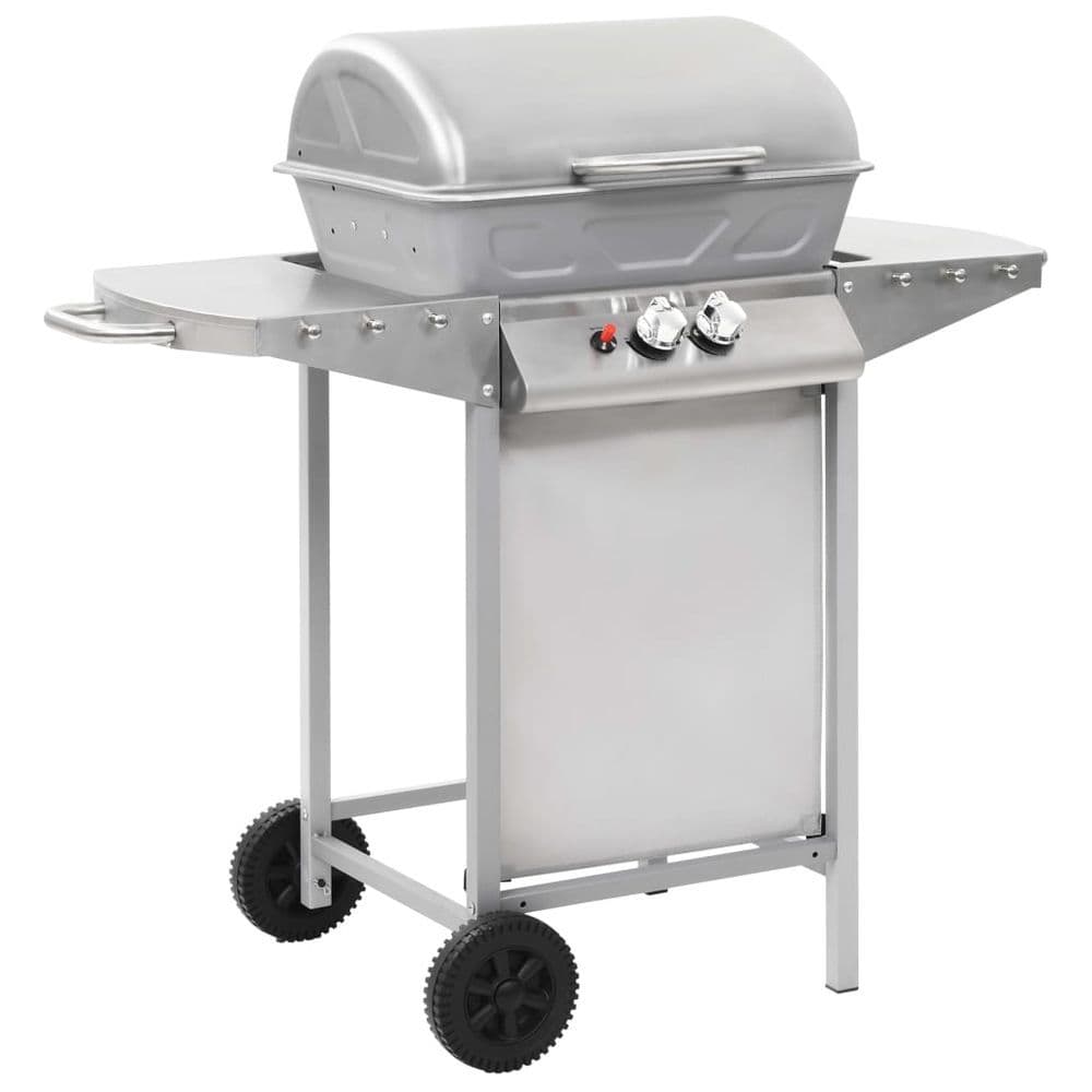 image-Gas BBQ Grill with 2 Cooking Zones Silver Stainless Steel