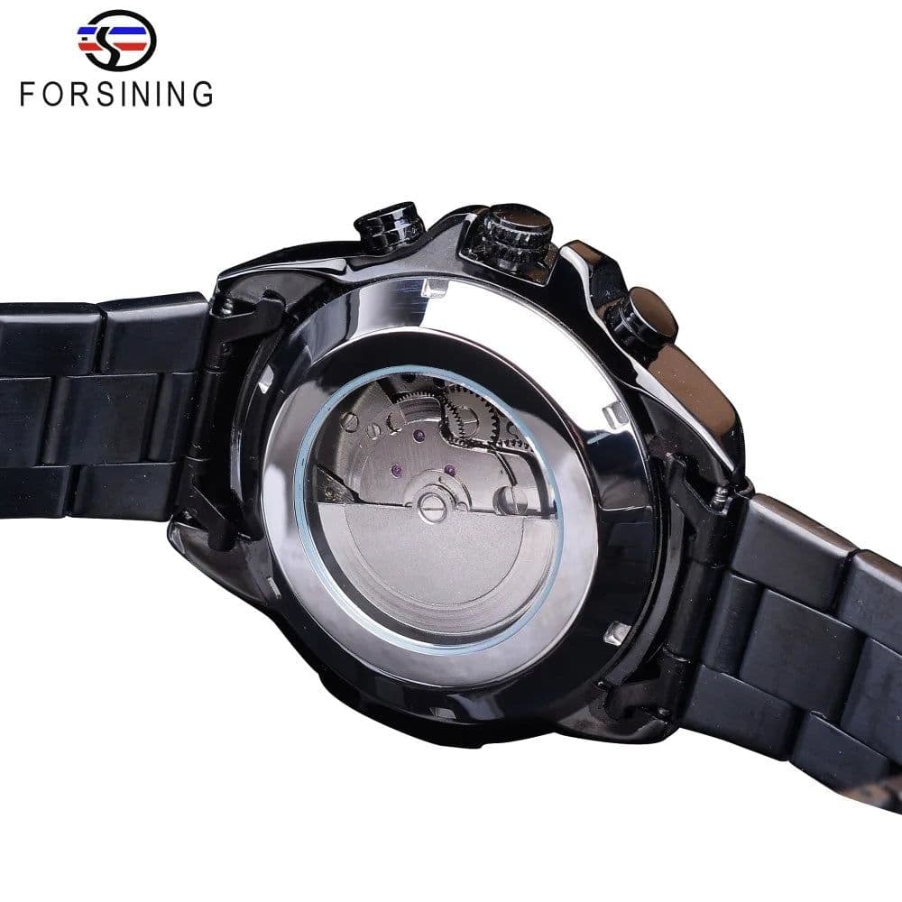 image-Forsining Three Dial Calendar Stainless Steel Men Mechanical Automatic Wrist Watches Top Brand Luxury Military Sport Male Clock