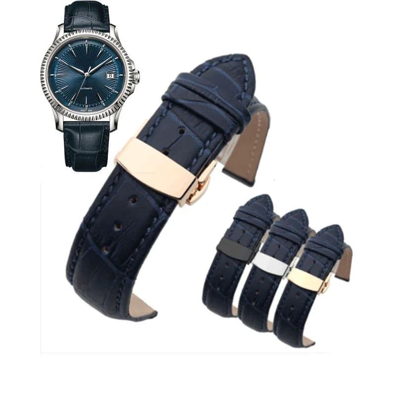 image-Zhuolei Cow Leather Watchband with Stainless Steel Buckle - Comfortable Fit