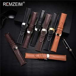 image-REMZEIM Leather Watchband with Stainless Steel Buckle - Durable Strap