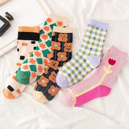 image-LPZBMHSOCK Casual Cotton Socks - Breathable & Stylish Rainbow Plaid Design