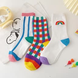 image-LPZBMHSOCK Casual Cotton Socks - Breathable & Stylish Rainbow Plaid Design