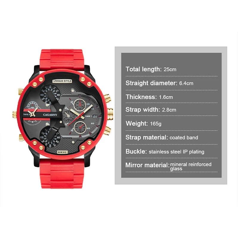 image-CAGARNY Stylish Quartz Watch with Dual Time Zones - Fashion for All Occasions