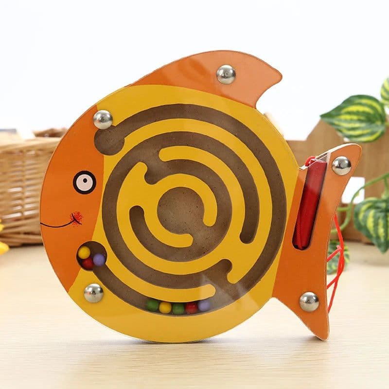image-Wooden Magnetic Maze Puzzle - Interactive Educational Toy for Kids