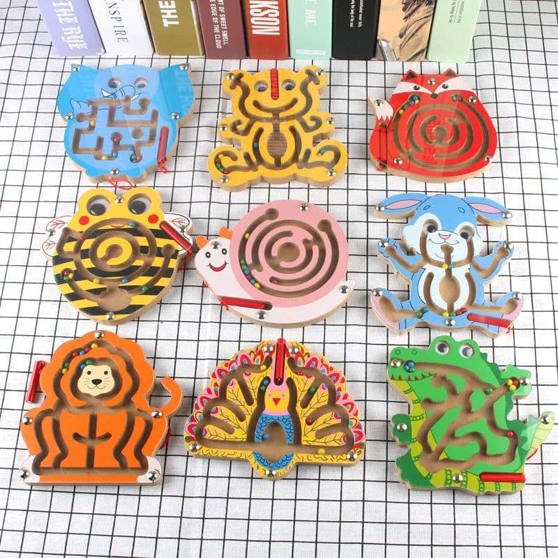 image-Wooden Magnetic Maze Puzzle - Interactive Educational Toy for Kids
