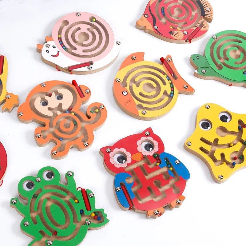 image-Wooden Magnetic Maze Puzzle - Interactive Educational Toy for Kids
